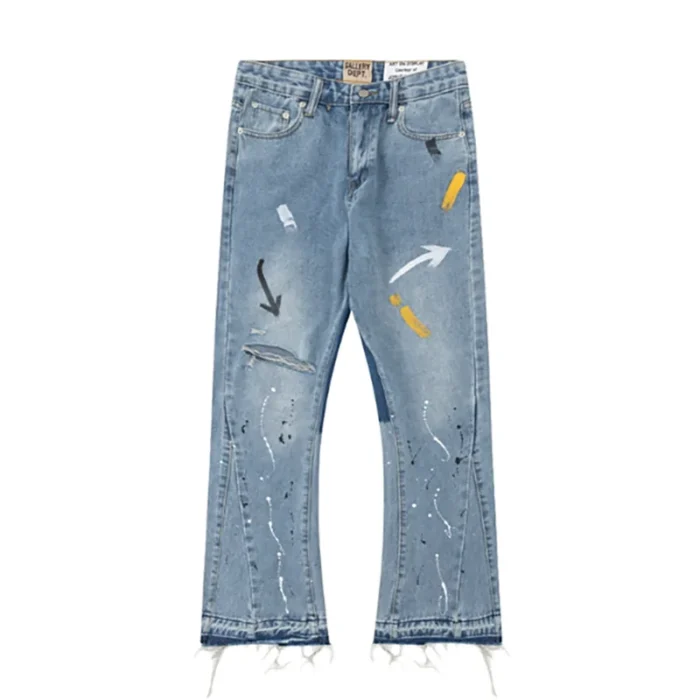 Gallery Dept Ink Sprinkling Washed Holes Denim Pants